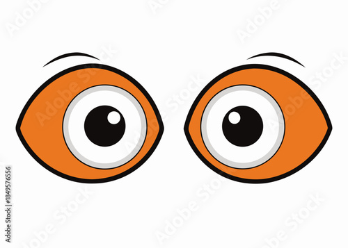 Close Up Of Cartoon Eyes Looking Sideways With Black Pupils White Irises And Orange Eyelids Against white Background