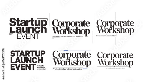 Startup launch event and corporate workshop logos