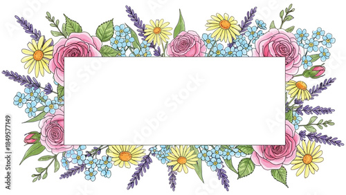 Vibrant floral frame with blank white center for customizable design