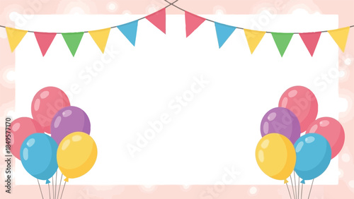 Colorful birthday party background with balloons and bunting