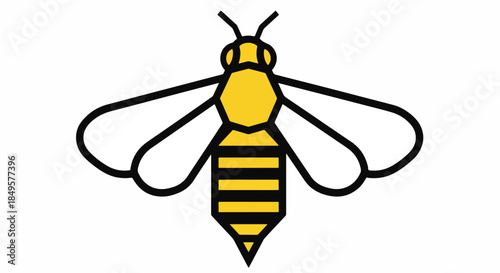 Detailed illustration of a yellow and black bee with wings and antennae.
