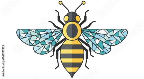 Stylized Honey Bee with Geometric Wings Illustration.