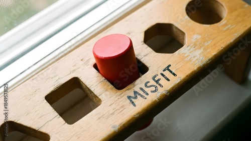 Misfit Red Cylinder in Wooden Block.