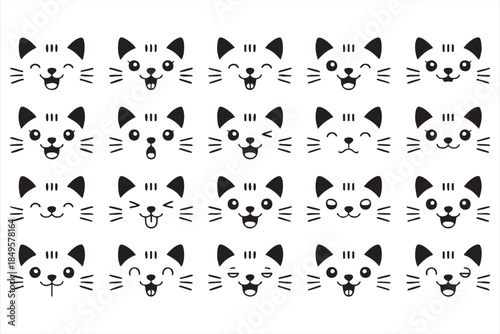 Cartoon Cat Emoji Faces for Digital Stickers and App Design
