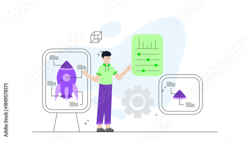 Startup Team Launching Beta Version to Early Users. Flat Vector Business Illustration