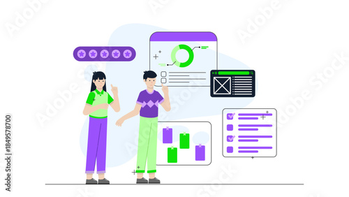 Product Team Managing Feature Request form Users. Flat Vector Business Illustration