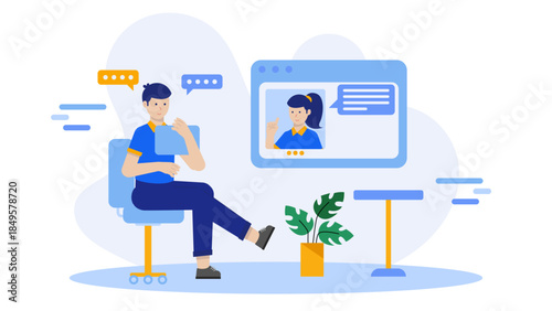 Freelancer Joining Online Coworking Space Session. Flat Vector Business Illustration