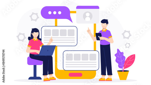 Product Team Managing Feature Request form Users. Flat Vector Business Illustration