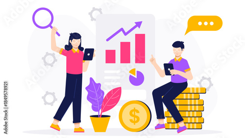 Finance Team Conducting Internal Budget Audit. Flat Vector Business Illustration