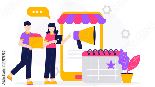 E-commerce Team Planning Holiday Season Promotions. Flat Vector Business Illustration