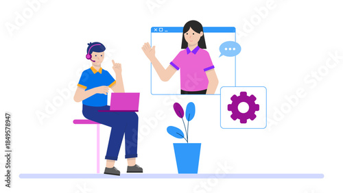 Cutomer Support Team Tracking Ticket Resolution Rate. Flat Vector Business Illustration