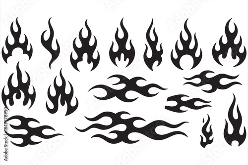 Fire Flame Icon Silhouettes for Biker Tattoos and Streetwear Branding