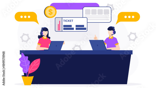 Cutomer Support Team Tracking Ticket Resolution Rate. Flat Vector Business Illustration