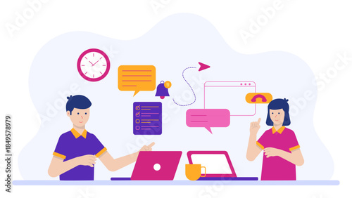 Cutomer Support Team Tracking Ticket Resolution Rate. Flat Vector Business Illustration