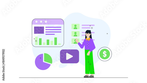 Sales Team Hosting Online Product Demo for Leads. Flat Vector Business Illustration