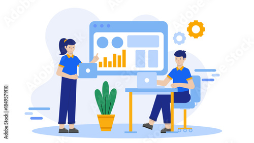 Employees Updating Skills on Learning Management Platform. Flat Vector Business Illustration
