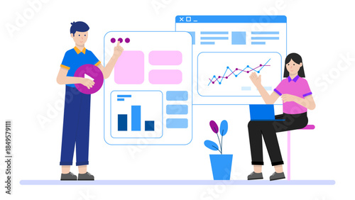 Sales Team Hosting Online Product Demo for Leads. Flat Vector Business Illustration