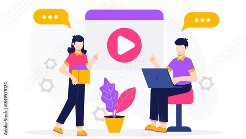 Sales Team Hosting Online Product Demo for Leads. Flat Vector Business Illustration