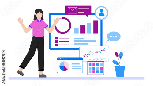 Marketing Team Scheduling Social Posts via Automation. Flat Vector Business Illustration