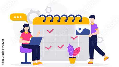 Marketing Team Scheduling Social Posts via Automation. Flat Vector Business Illustration
