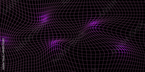 Distorted neon grid pattern. Abstract glitch background. Retrowave, synthwave, rave, vaporwave. Blue, black, pink purple, grey colors. Trendy retro 1980s, 90s style. Print, poster, banner. VIntage