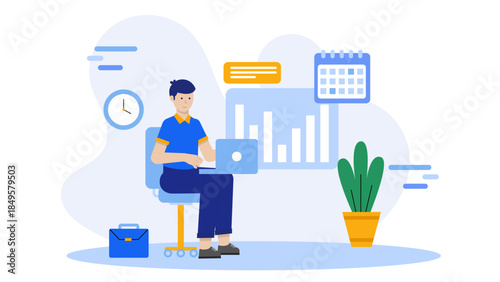 Employees Logging Progress in Productivity Tracker. Flat Vector Business Illustration