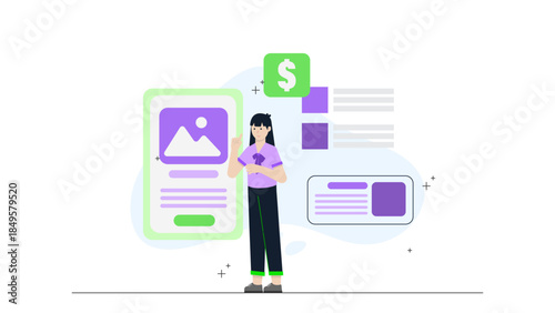 Business Owner Managing Inventory via Mobile App. Flat Vector Business Illustration