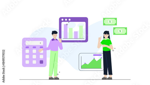 Finance Department Reconciling Monthly Statements. Flat Vector Business Illustration