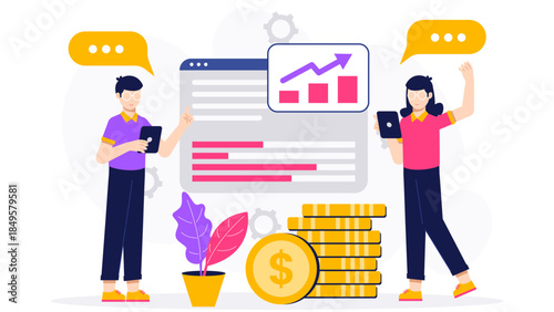 Finance Department Reconciling Monthly Statements. Flat Vector Business Illustration