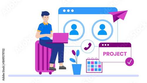 HR Team Hosting Virtual Employee Onboarding Tour. Flat Vector Business Illustration