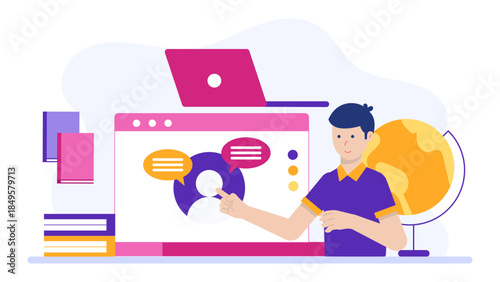 HR Team Hosting Virtual Employee Onboarding Tour. Flat Vector Business Illustration