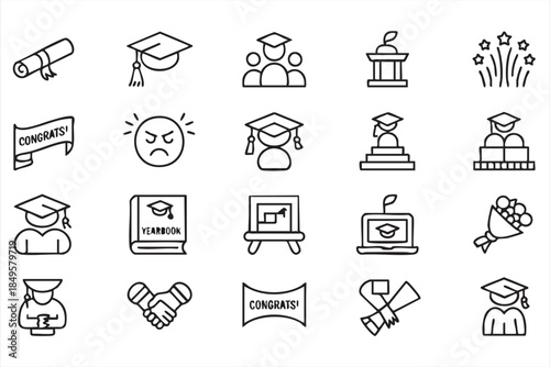 Graduation and Education Line Icons for Academic Success Graphics