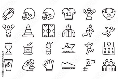 Football Game and Training Icons for Athletic Coaching Design