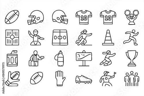 American Football Sports Icons for Fitness and Competition Themes