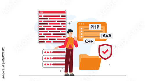 Developer Pushing Code to Repository. Business Flat Vector Illustration