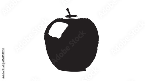 Black Apple Silhouette in Simple Monochrome Style on White Background for Graphic Design