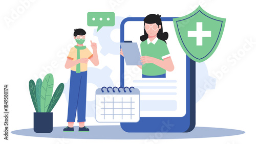 Doctor Conducting Telemedicine Appointment. Business Flat Vector Illustration