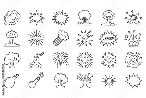 Fireworks and Lightning Line Icons for Dynamic Graphic Effects