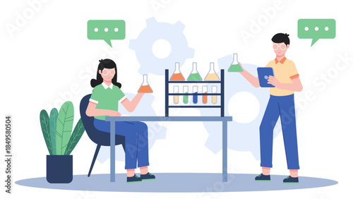 Scientists Researching in a Modern Laboratory. Business Flat Vector Illustration