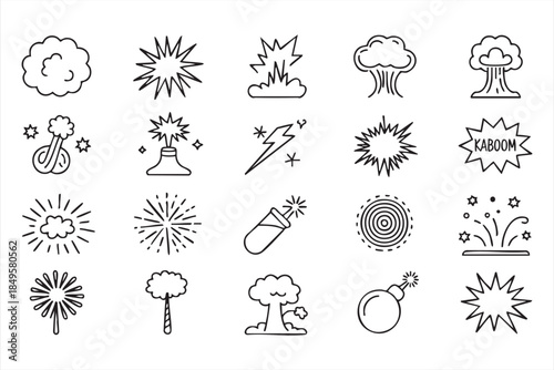 Bomb and Blast Line Art for Warning Signs and Game Graphics