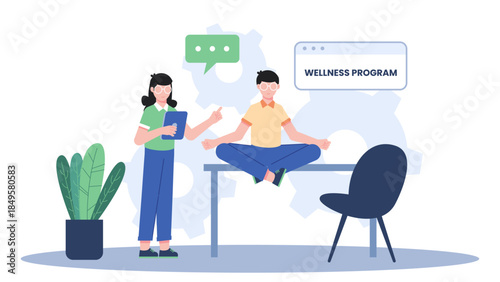 Employees in a Corporate Wellness Program. Business Flat Vector Illustration