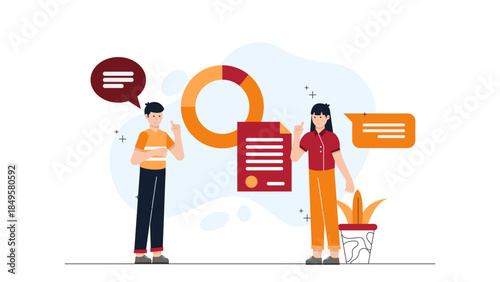 Sales Team Negotiating a Deal with Client. Business Flat Vector Illustration