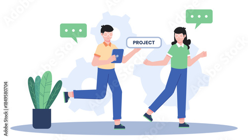 Team Passing a Baton in a Project Relay. Business Flat Vector Illustration
