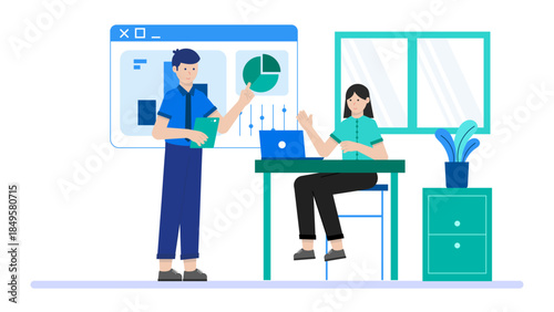 Consultant Presenting Audit Findings. Business Flat Vector Illustration