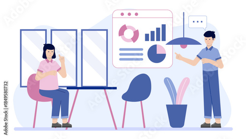 Consultant Presenting Audit Findings. Business Flat Vector Illustration