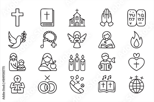 Faith and Religion Line Icons for Bible Study and Teaching