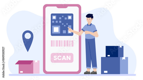 Retail Manager Using an Inventory Scanner. Business Flat Vector Illustration