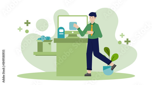 Retail Manager Using an Inventory Scanner. Business Flat Vector Illustration