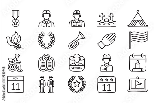 Military Veteran Memorial Icons for Honor Ceremonies and Campaigns