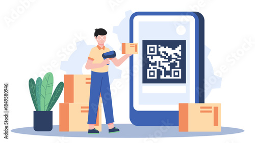 Retail Manager Using an Inventory Scanner. Business Flat Vector Illustration